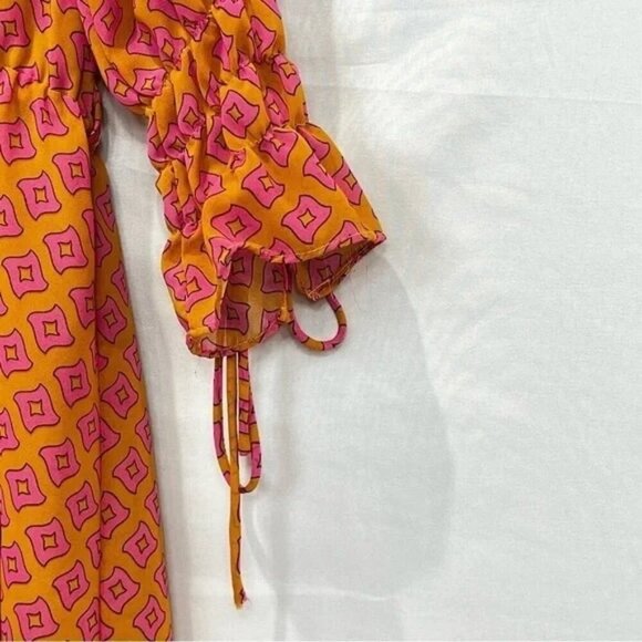 Umgee Pink & Orange Patterned Print Dolman Sleeve Dress Size L - Picture 4 of 7